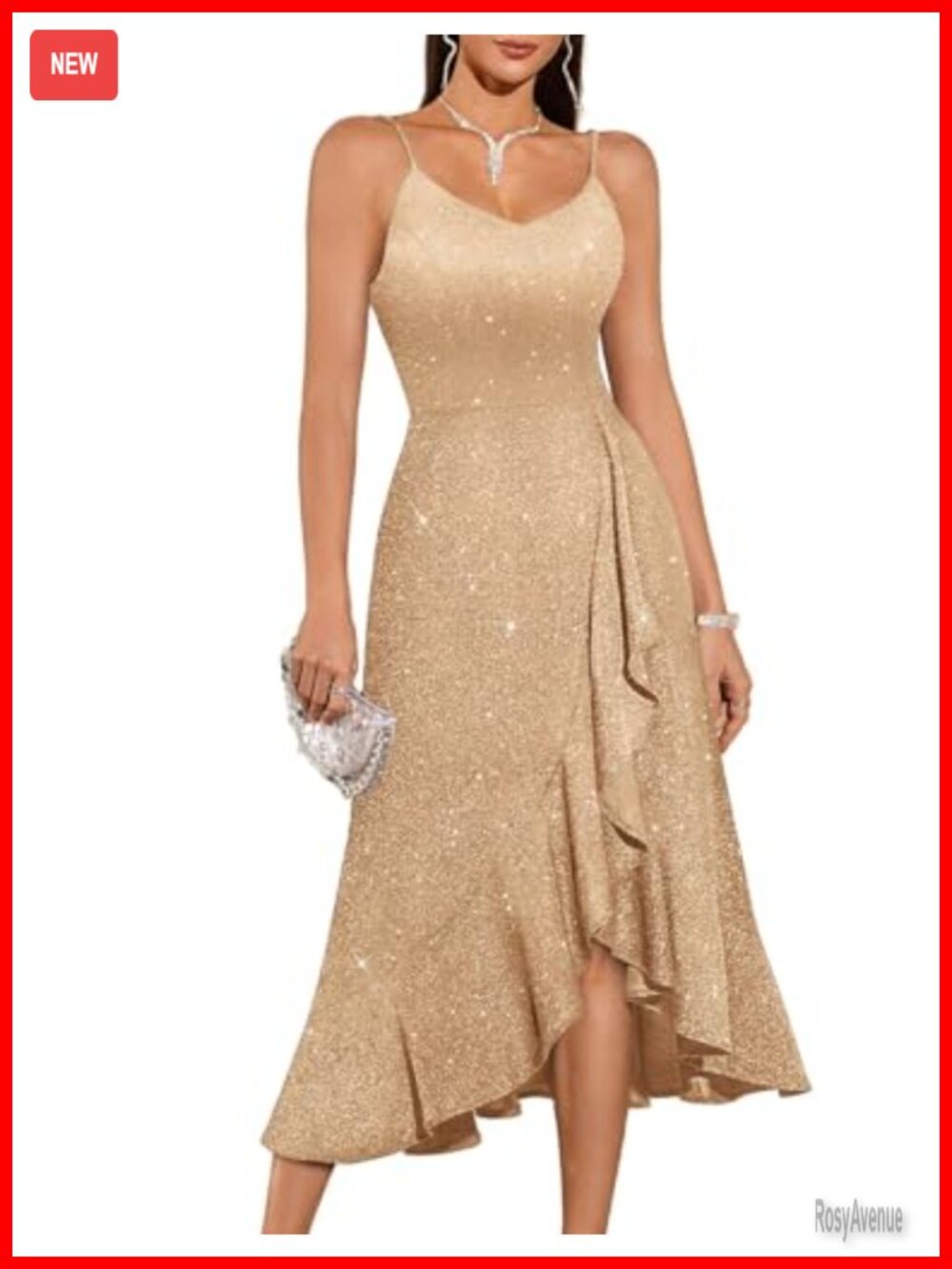 Sequin High Low Cocktail Dress with Ruffled Hem